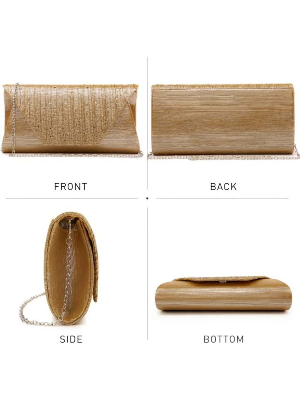 Women’s Gold Clutch Purse With Detachable Chain Wedding Formal Evening Bag